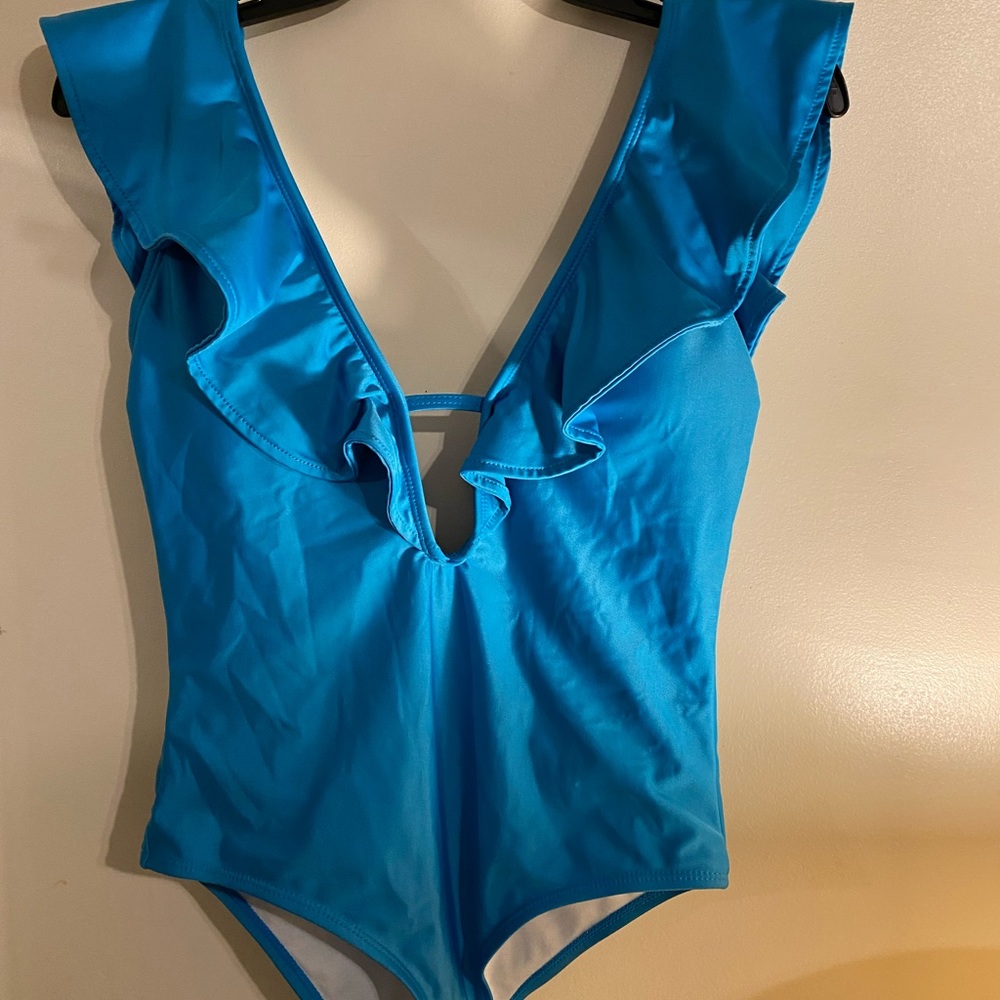 Blue one piece bathing suit